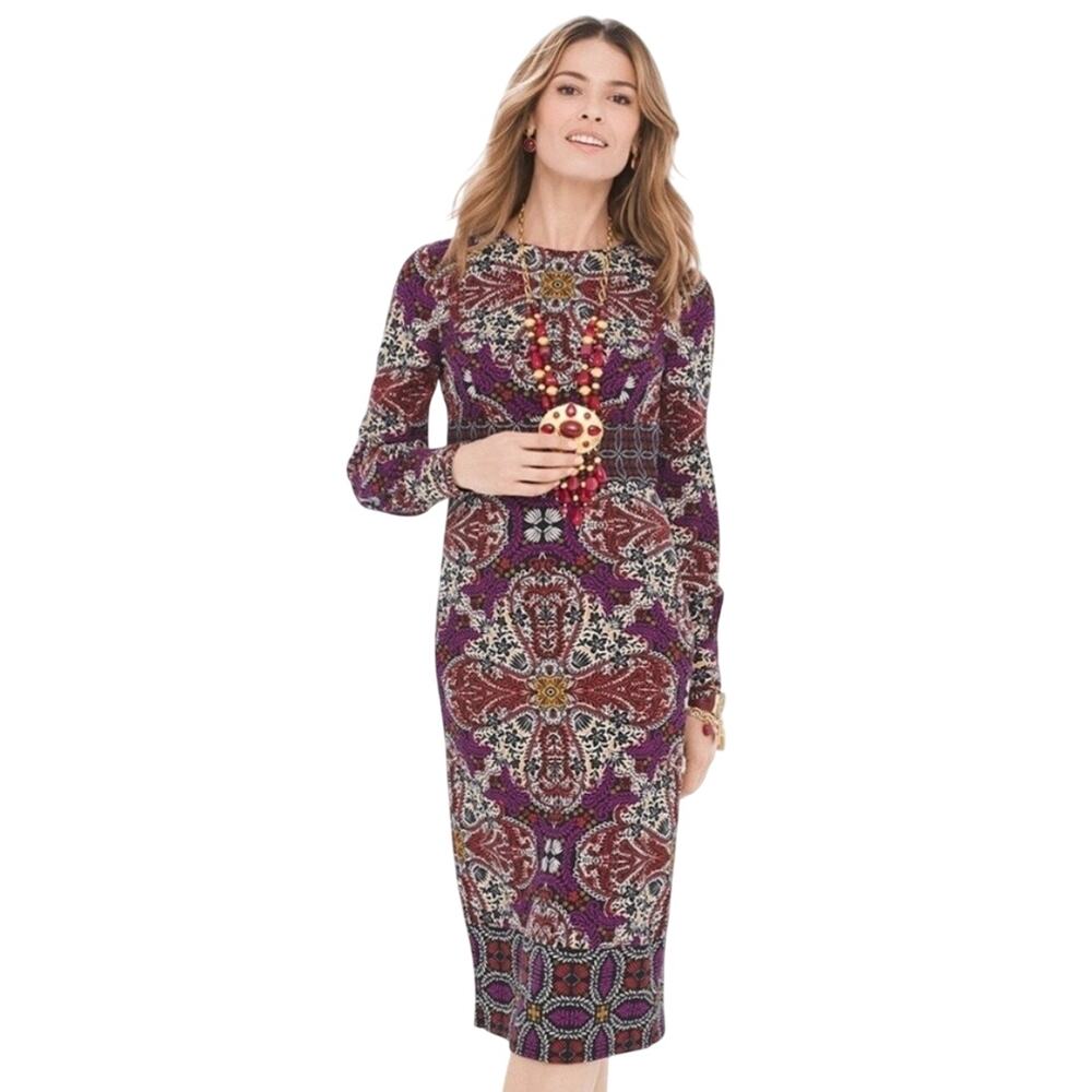 Chico's Women's Sheath dress Medallion Print Long Sleeve 3 XL 16/18